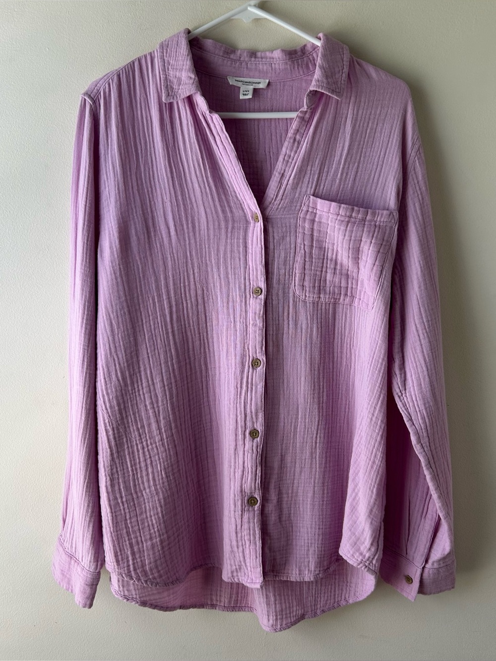 beachlunchlounge 100% Cotton Button Front Gauze Blouse Top Shirt Purple L